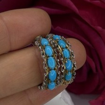 925 Sterling Silver Gold Plated Part Blue Turquoise Earrings