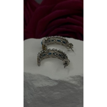 925 Sterling Silver Gold Plated Part Blue Turquoise Earrings
