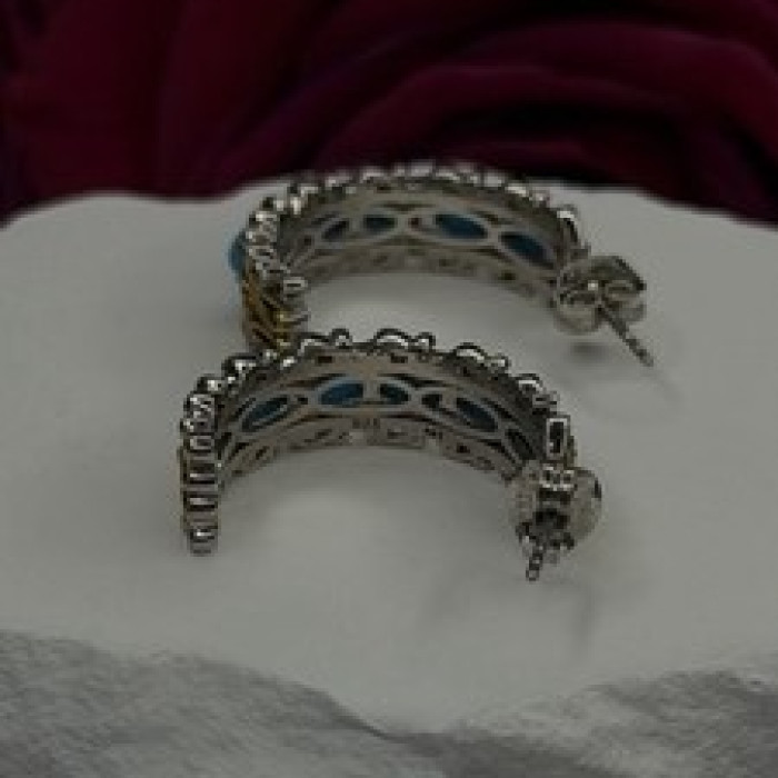 925 Sterling Silver Gold Plated Part Blue Turquoise Earrings