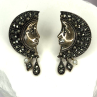 Half Moon Face Design 925 Sterling Silver Marcasite Stones Earrings