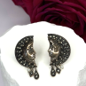 Half Moon Face Design 925 Sterling Silver Marcasite Stones Earrings