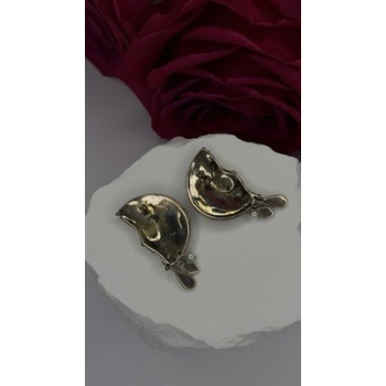 Half Moon Face Design 925 Sterling Silver Marcasite Stones Earrings