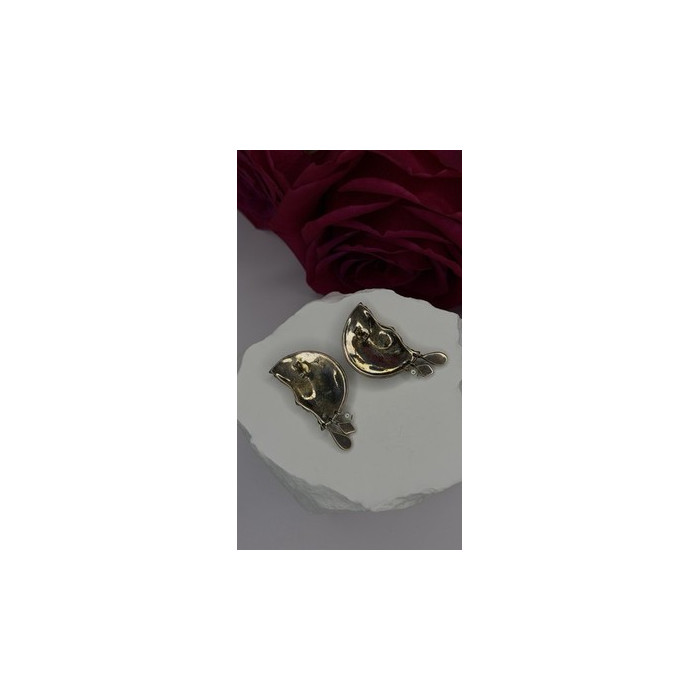 Half Moon Face Design 925 Sterling Silver Marcasite Stones Earrings
