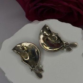 Half Moon Face Design 925 Sterling Silver Marcasite Stones Earrings