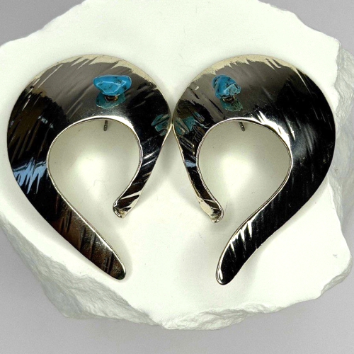 Native American Style 925 Sterling Silver Blue Turquoise Earrings