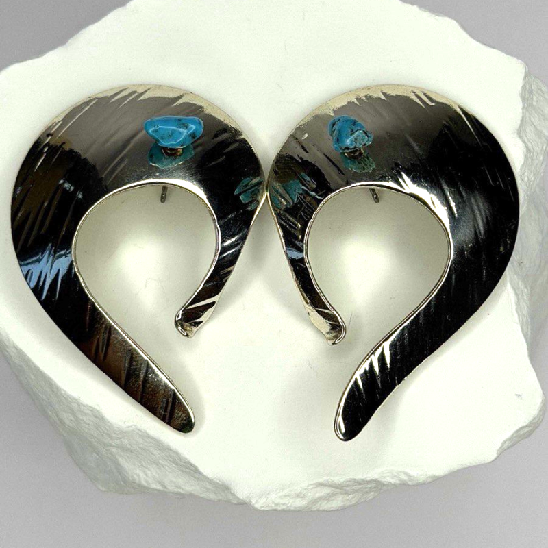Native American Style 925 Sterling Silver Blue Turquoise Earrings