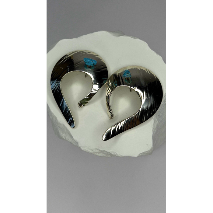 Native American Style 925 Sterling Silver Blue Turquoise Earrings