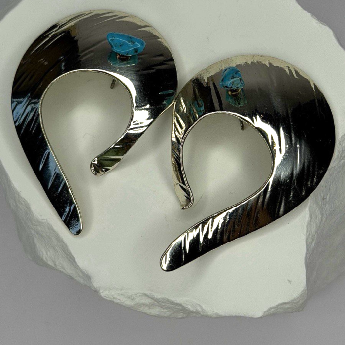 Native American Style 925 Sterling Silver Blue Turquoise Earrings