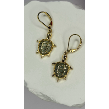 925 Sterling Silver Gold Plated Dynasty Jade Turtle Lever back Earrings