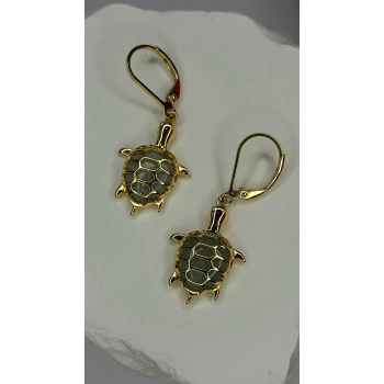 925 Sterling Silver Gold Plated Dynasty Jade Turtle Lever back Earrings