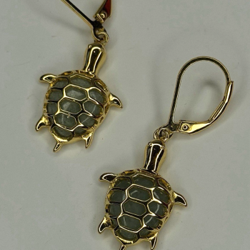 925 Sterling Silver Gold Plated Dynasty Jade Turtle Lever back Earrings