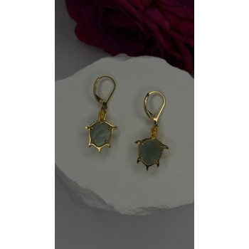 925 Sterling Silver Gold Plated Dynasty Jade Turtle Lever back Earrings