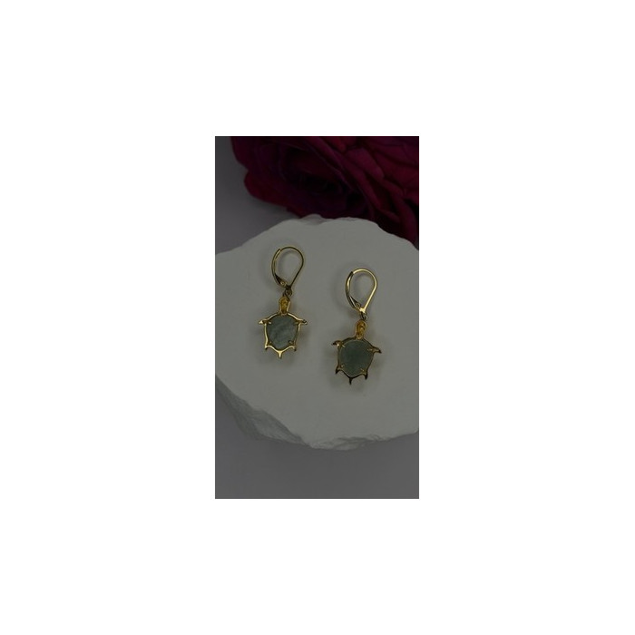 925 Sterling Silver Gold Plated Dynasty Jade Turtle Lever back Earrings