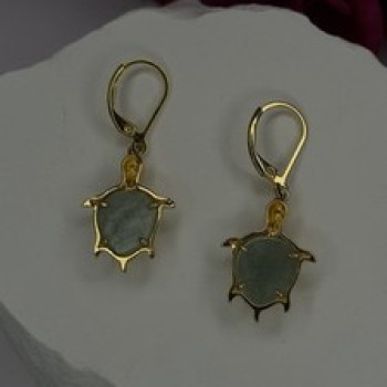 925 Sterling Silver Gold Plated Dynasty Jade Turtle Lever back Earrings