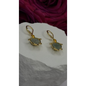 925 Sterling Silver Gold Plated Dynasty Jade Turtle Lever back Earrings