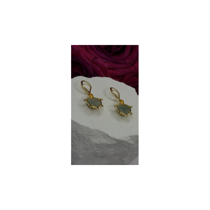 925 Sterling Silver Gold Plated Dynasty Jade Turtle Lever back Earrings
