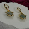 925 Sterling Silver Gold Plated Dynasty Jade Turtle Lever back Earrings