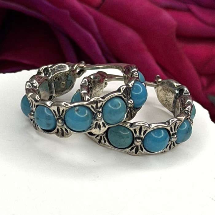 Vintage 925 Sterling Silver Blue Turquoise Earrings