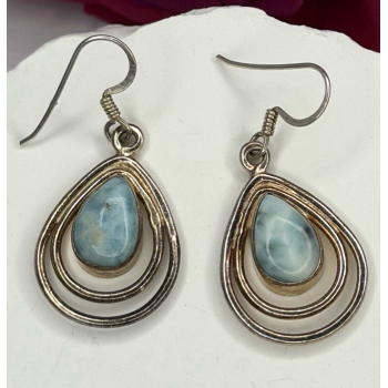 Vintage 925 Sterling Silver Blue Larimar Drop Earrings
