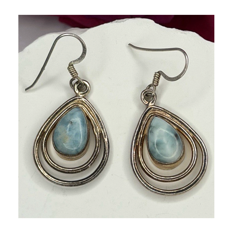Vintage 925 Sterling Silver Blue Larimar Drop Earrings