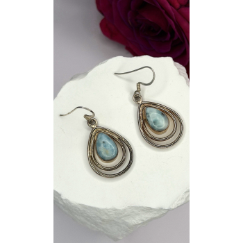 Vintage 925 Sterling Silver Blue Larimar Drop Earrings