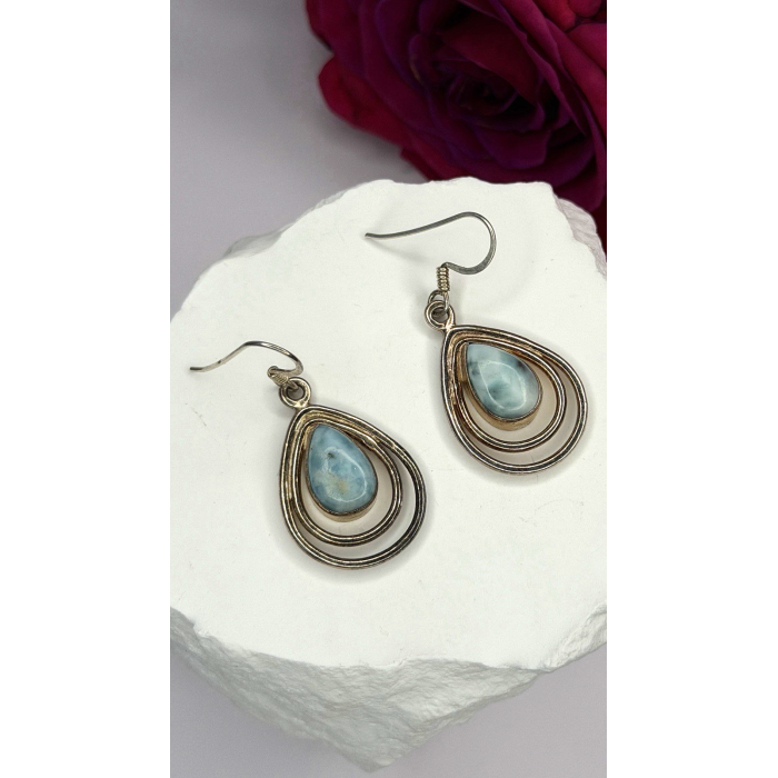 Vintage 925 Sterling Silver Blue Larimar Drop Earrings