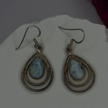 Vintage 925 Sterling Silver Blue Larimar Drop Earrings