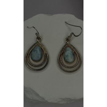 Vintage 925 Sterling Silver Blue Larimar Drop Earrings