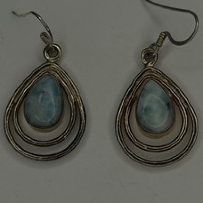 Vintage 925 Sterling Silver Blue Larimar Drop Earrings