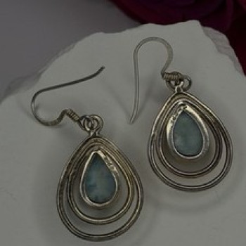 Vintage 925 Sterling Silver Blue Larimar Drop Earrings