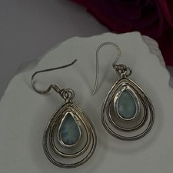 Vintage 925 Sterling Silver Blue Larimar Drop Earrings