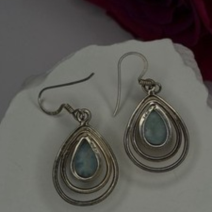 Vintage 925 Sterling Silver Blue Larimar Drop Earrings