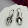 Vintage 925 Sterling Silver Mother-of-pearl Cabochons Dangle Earrings