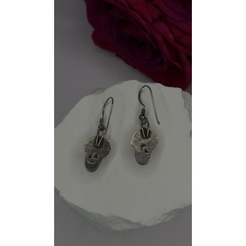 Vintage 925 Sterling Silver Mother-of-pearl Cabochons Dangle Earrings