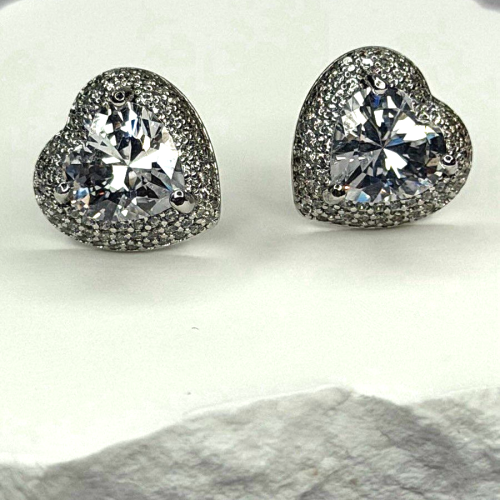 925 Sterling Silver Moissanite Heart Stud Earrings