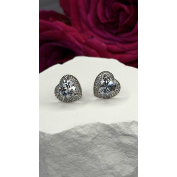 925 Sterling Silver Moissanite Heart Stud Earrings