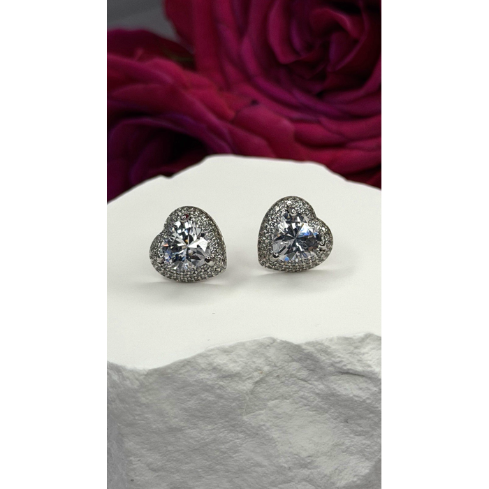 925 Sterling Silver Moissanite Heart Stud Earrings