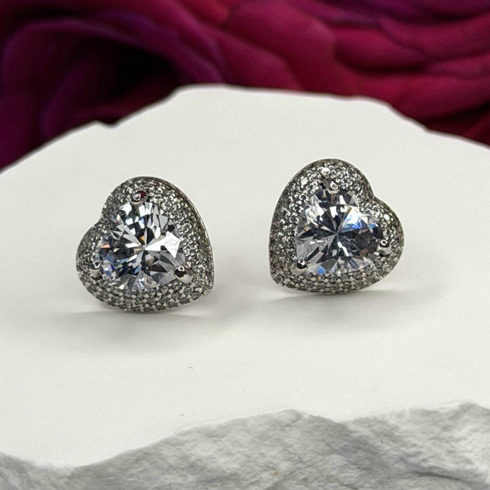 925 Sterling Silver Moissanite Heart Stud Earrings