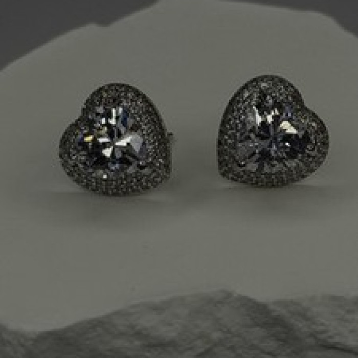 925 Sterling Silver Moissanite Heart Stud Earrings