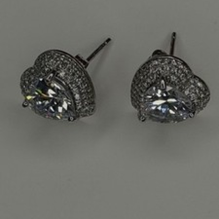 925 Sterling Silver Moissanite Heart Stud Earrings