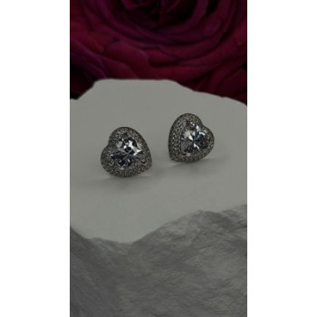 925 Sterling Silver Moissanite Heart Stud Earrings