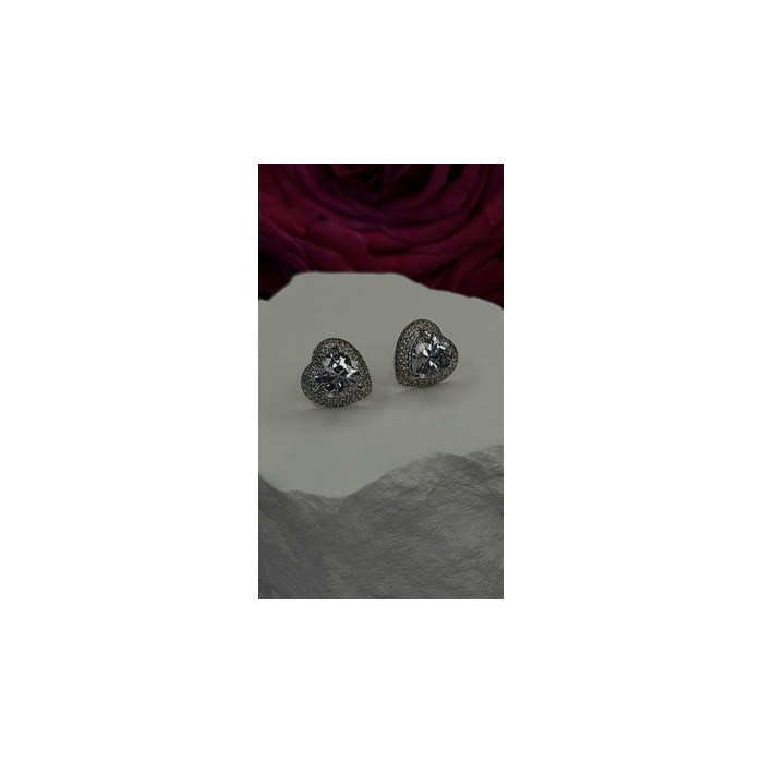 925 Sterling Silver Moissanite Heart Stud Earrings