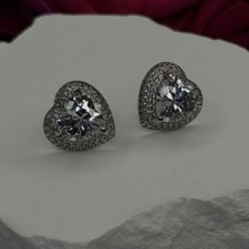 925 Sterling Silver Moissanite Heart Stud Earrings
