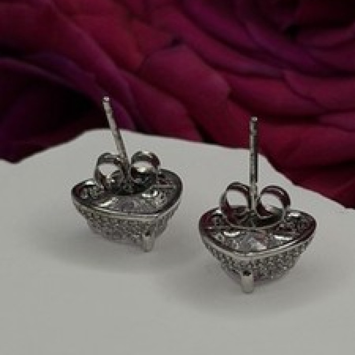 925 Sterling Silver Moissanite Heart Stud Earrings