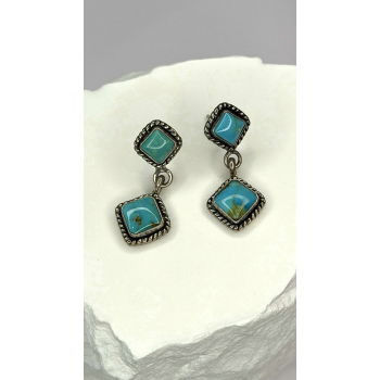 Vintage 925 Sterling Silver Blue Quoc Turquoise Dangle Earrings