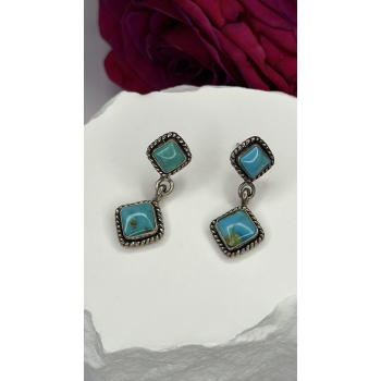 Vintage 925 Sterling Silver Blue Quoc Turquoise Dangle Earrings