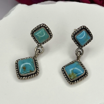 Vintage 925 Sterling Silver Blue Quoc Turquoise Dangle Earrings
