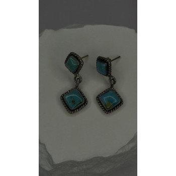 Vintage 925 Sterling Silver Blue Quoc Turquoise Dangle Earrings