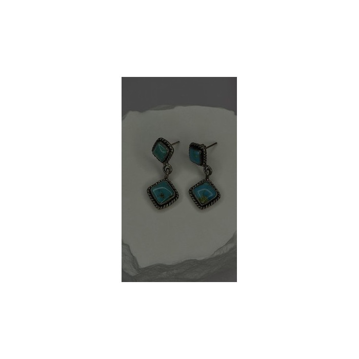 Vintage 925 Sterling Silver Blue Quoc Turquoise Dangle Earrings