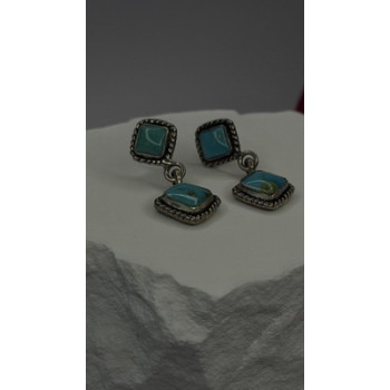 Vintage 925 Sterling Silver Blue Quoc Turquoise Dangle Earrings
